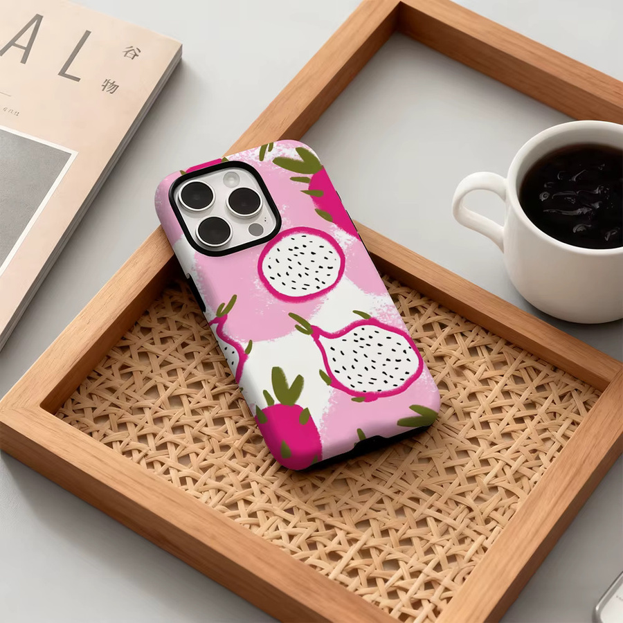 Dragon Fruit Delight Handyhülle für iPhone 17 16 15 14 13 12 Pro Max Plus mit doppelschichtiger Rückseite in Pink - Bild 3