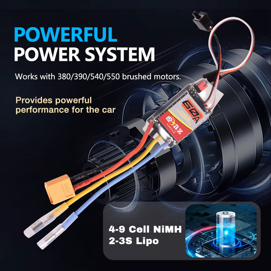 9IMOD 60A gebürsteter Regler 2-3S 5V/2A für 380/390/540/550 Bürstenmotoren, für 1/16 1/12 1/10 Auto - Bild 2