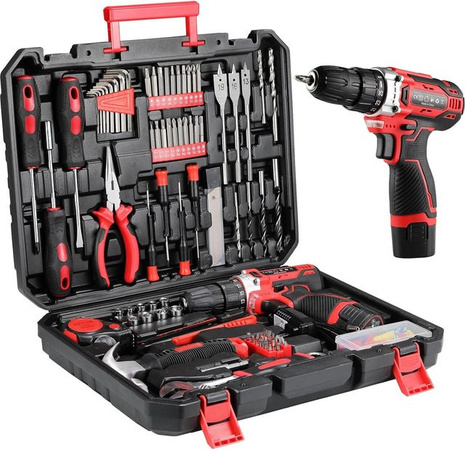 TLGREEN Werkzeugkasten mit 138-teiligem Set inklusive 12 V Akkuschrauber und Bohrset für Reparaturen und Wartung