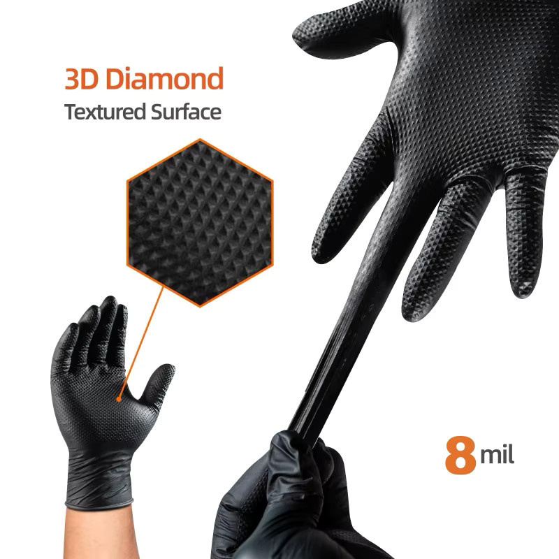 YUMARCH Nitril-Sicherheitsarbeitshandschuhe mit Diamantstruktur in Orange und Schwarz, 8 mil Einweg-Industriehandschuhe für Mechaniker und Gartenarbeit - Bild 3