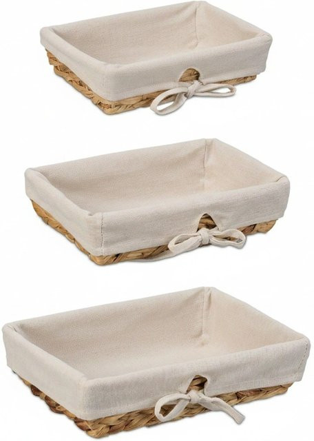 Relaxdays Brotkorb 3er Set aus Stroh in Natur/Beige mit Stoffeinsatz - Bild 1