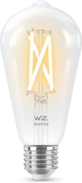 WiZ Smart LED Filamentlampe Edisonform E27, 50W, dimmbar, Warm- und Kaltweiß, Transparent/Weiß - Bild 1