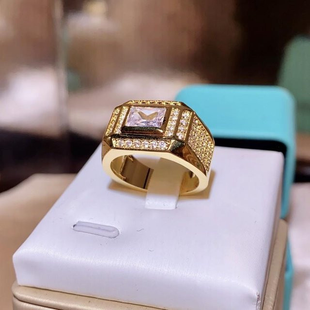 Diamantring, goldfarben, rechteckig, Herren - Bild 1