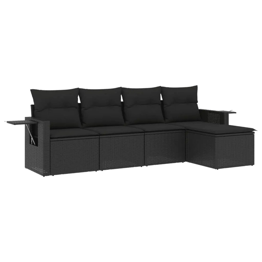 vidaXL 5-tlg. Garten-Sofagarnitur aus Poly-Rattan in Schwarz mit Kissen und pulverbeschichtetem Stahlgestell - Bild 2