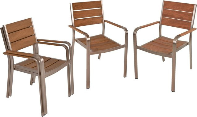 DELUKE Gartenstuhl Alfred 4er Set Braun wetterfeste Stapelstühle aus Kunststoff und Aluminium mit Armlehnen - Bild 1