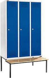 Schäfer Shop Genius Kleiderspind mit Sitzbank, 3 Abteile, Zylinderschloss, lichtgrau/enzianblau, Abteilbreite: 40 cm - Bild 1