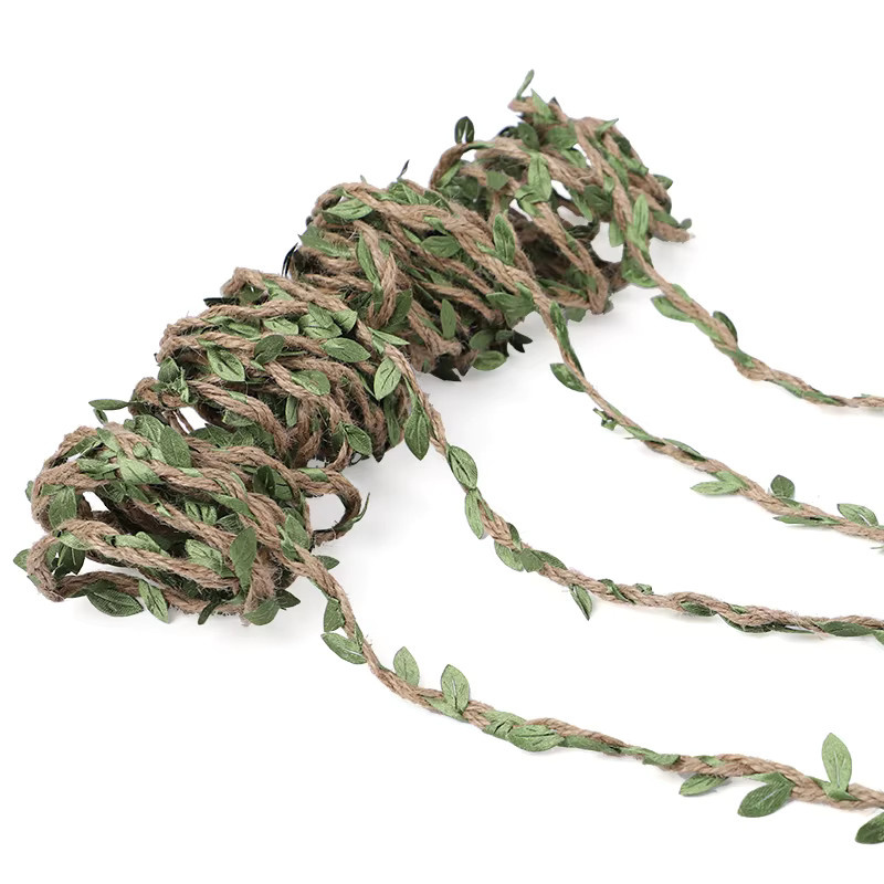 ZQNYCY Sackleinenblattband mit grünen Blättern und Hanfseil, 10 Meter Dekoband aus Jute für DIY-Dekorationen, Hochzeiten und Geschenke - Bild 2
