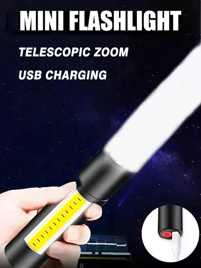 KDULIT LED Taschenlampe mit COB-Licht, wiederaufladbare Camping-Laterne in Schwarz mit 3 Modi und zoombarem Fokus - Bild 6
