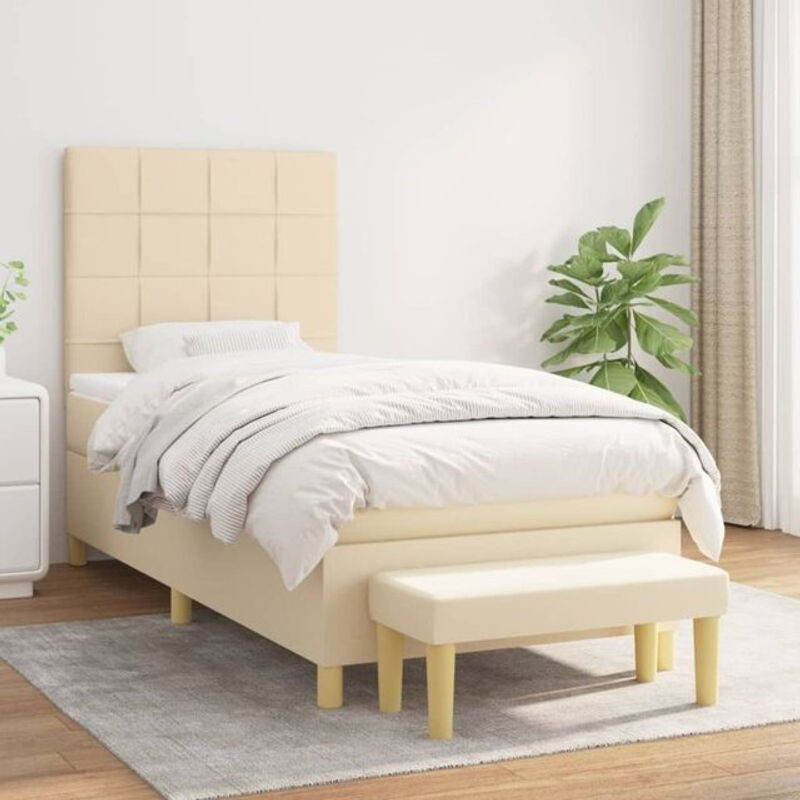Vidaxl Boxspringbett mit Matratze in Beige aus Stoff, B/T/H: 90 x 200 cm - Bild 1