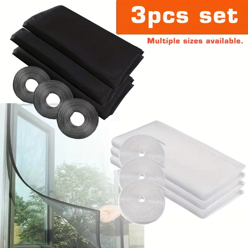 YITAPE 3-teiliges DIY Fenstergitter Moskitonetz Insektenschutz mit Selbstklebestreifen als unsichtbarer Fenstervorhang in Schwarz oder Weiß - Bild 2