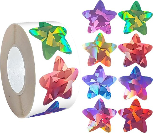 500 Stück holografische Stern-Aufkleber in Multicolour, 1 Zoll glitzernde Dankeschön-Dekorationsaufkleber zur Umschlagversiegelung und als Markierungsaufkleber - Bild 1