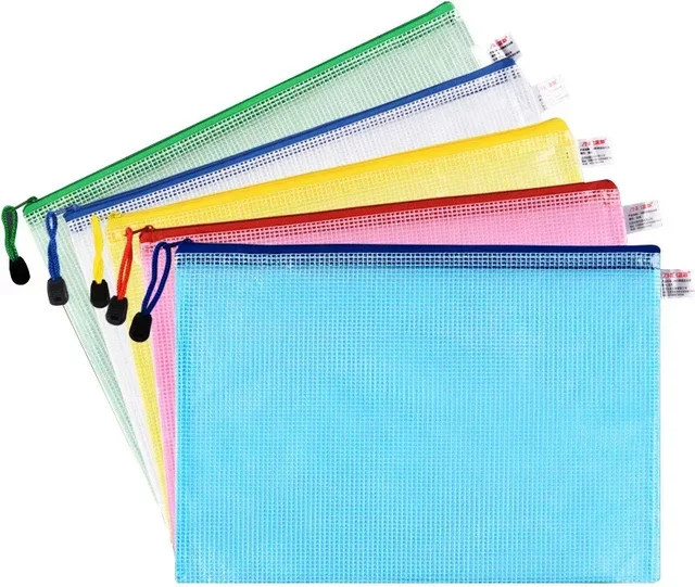 5er Set A4 Dokumentenmappen aus transparentem PVC mit Reißverschluss und Mesh-Design in Gelb - Bild 1