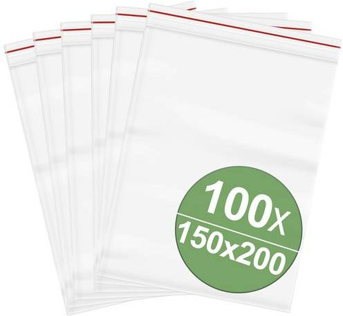 Quadrios Druckverschlussbeutel ohne Beschriftungsstreifen aus Polyethylen, Transparent, B: 150 mm, H: 200 mm, 100 Stück - Bild 1