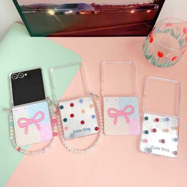 Transparente Samsung Galaxy Z Flip6 Flip5 Flip4 Flip3 Handyhülle mit Polka Dot Muster und Ring Falten Bogen Design - Bild 1