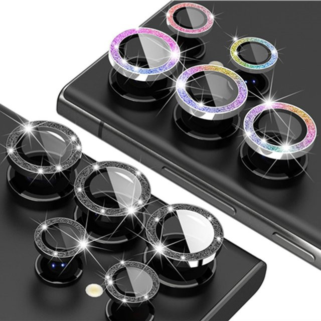 Glitzer-Diamant Kameraobjektivschutz aus gehärtetem Glas mit Metallring für Samsung Galaxy S23 Plus, S24, S25 Ultra und S25+ in Black und Multicolour - Bild 1