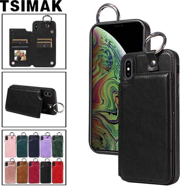 Leder-Brieftasche als Schutzhülle für iPhone 7 8 Plus X XR XS Max SE 2020 SE2 mit Kartenfächern und doppeltem Magnetverschluss in Schwarz - Bild 1