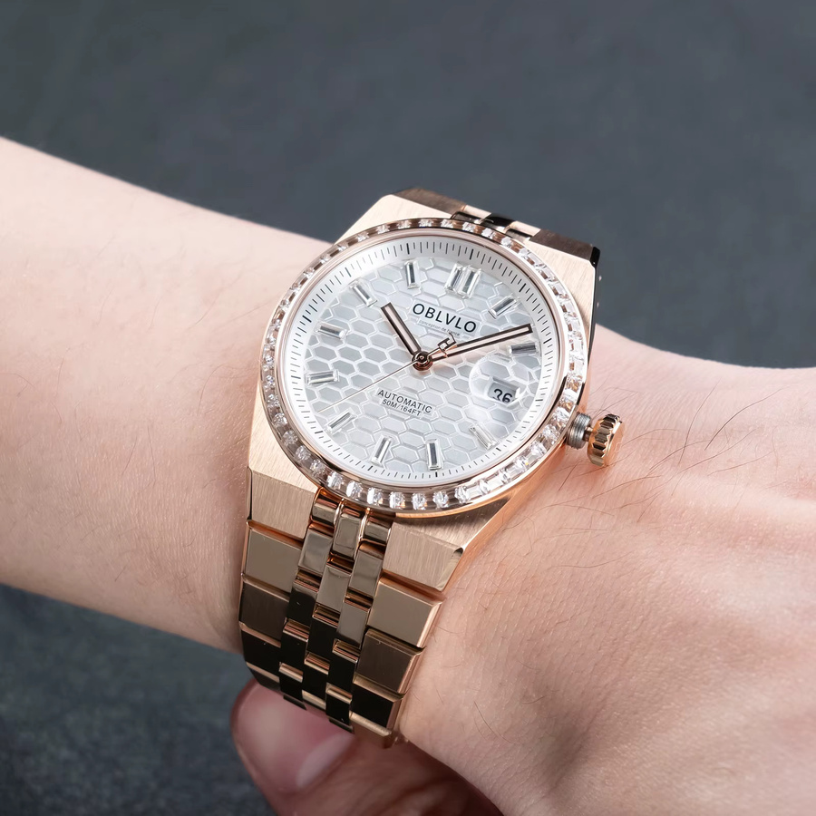 OBLVLO Automatik-Armbanduhr, Roségold, Kristall, Herren - Bild 2