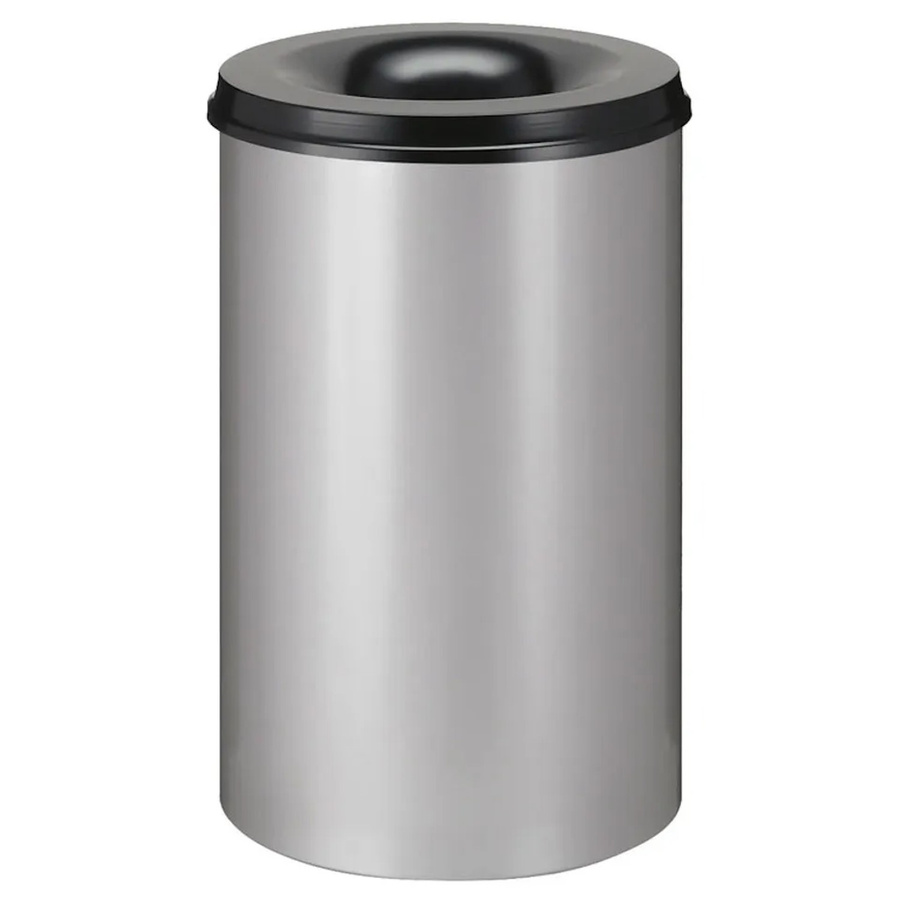 PROREGAL Selbstlöschender Papierkorb und Abfallsammler aus Metall mit Deckel, Farbe: Alu Grau und Schwarz, Höhe: 72 cm, Durchmesser: 47 cm, Volumen: 110 Liter - Bild 2