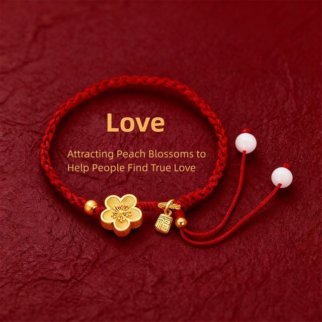 RINHOO FRIENDSHIP Armband, rote Seilperlen, goldfarben, Pfirsichblüte, Fu-Anhänger, Unisex - Bild 1