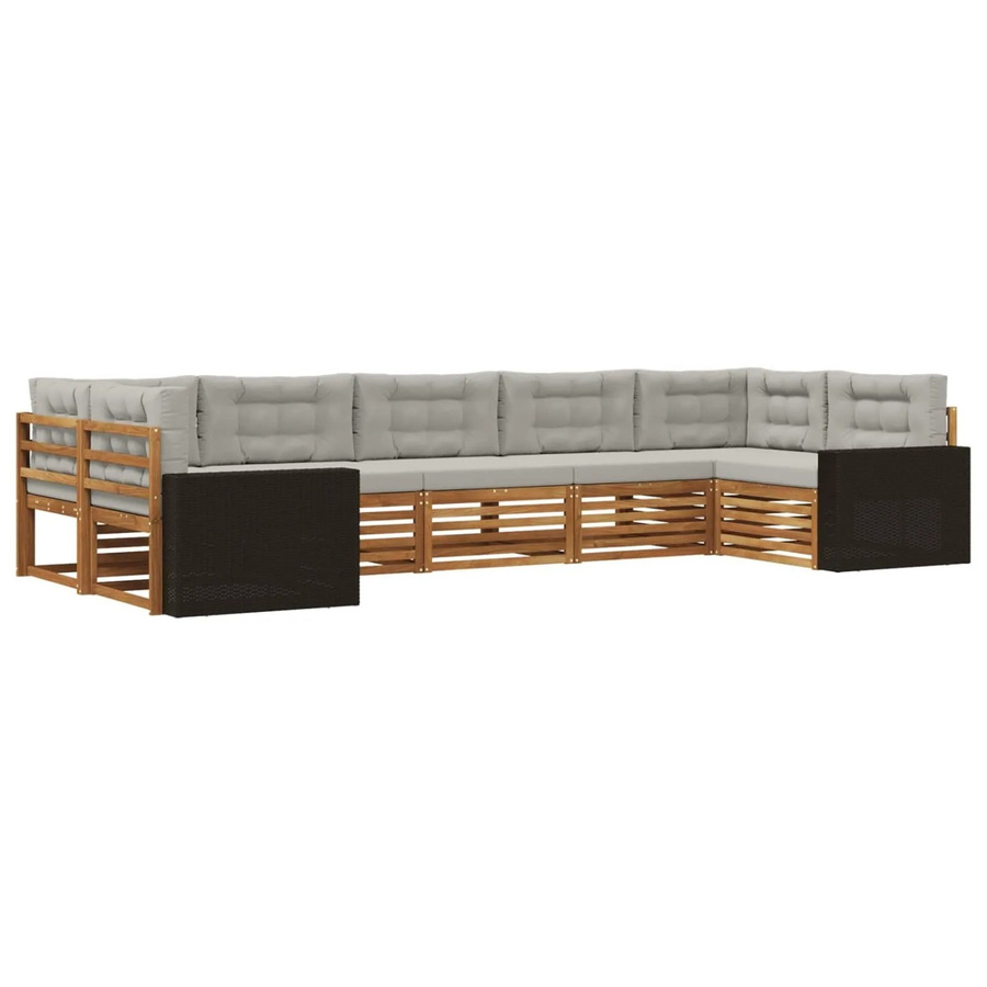 vidaXL Outdoor-Sofagarnitur aus Akazienholz in L-Form mit Kissen, Farbe Natur und Grau - Bild 2