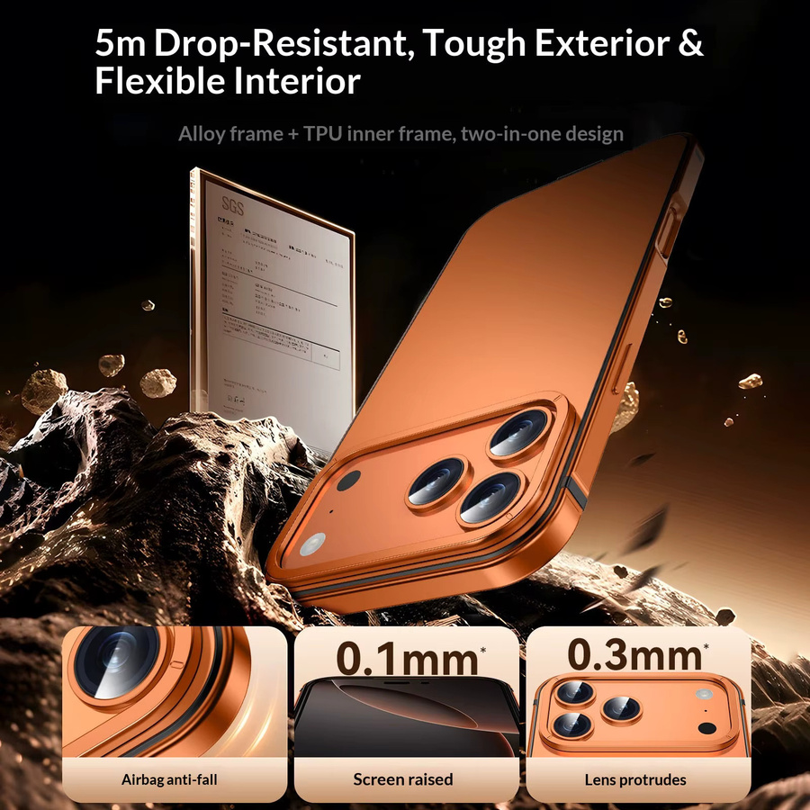 Apple Originalhülle für iPhone 16 und 15 Pro Max mit ultradünnem Aluminiumlegierungsrahmen und matter Rückseite in Weiß und Orange - Bild 3