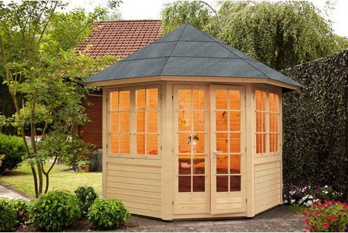 Wolff Finnhaus Holzpavillon Palma achteckig in Beige, B/T: 286,8 x 286,8 cm - Bild 1