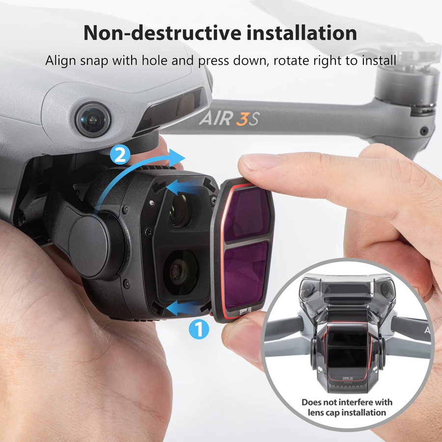 4er-Pack ND und CPL Filterset für DJI Air 3S in Schwarz mit ND16, ND64, ND256 und CPL Filtern - Bild 5