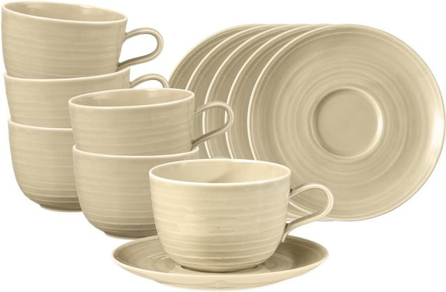 Seltmann Weiden Milchkaffeetassen mit Untertassen Terra Sandbeige 6er Set 400 ml - Bild 1