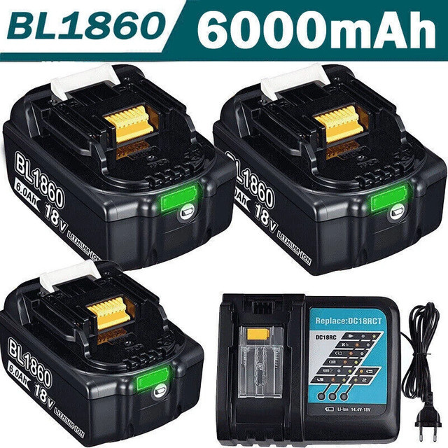 Makita 18V Ersatzbatterie 6000mAh in Schwarz inklusive 6A Ladegerät kompatibel mit BL1830 BL1860 BL1840B BL1850 - Bild 1