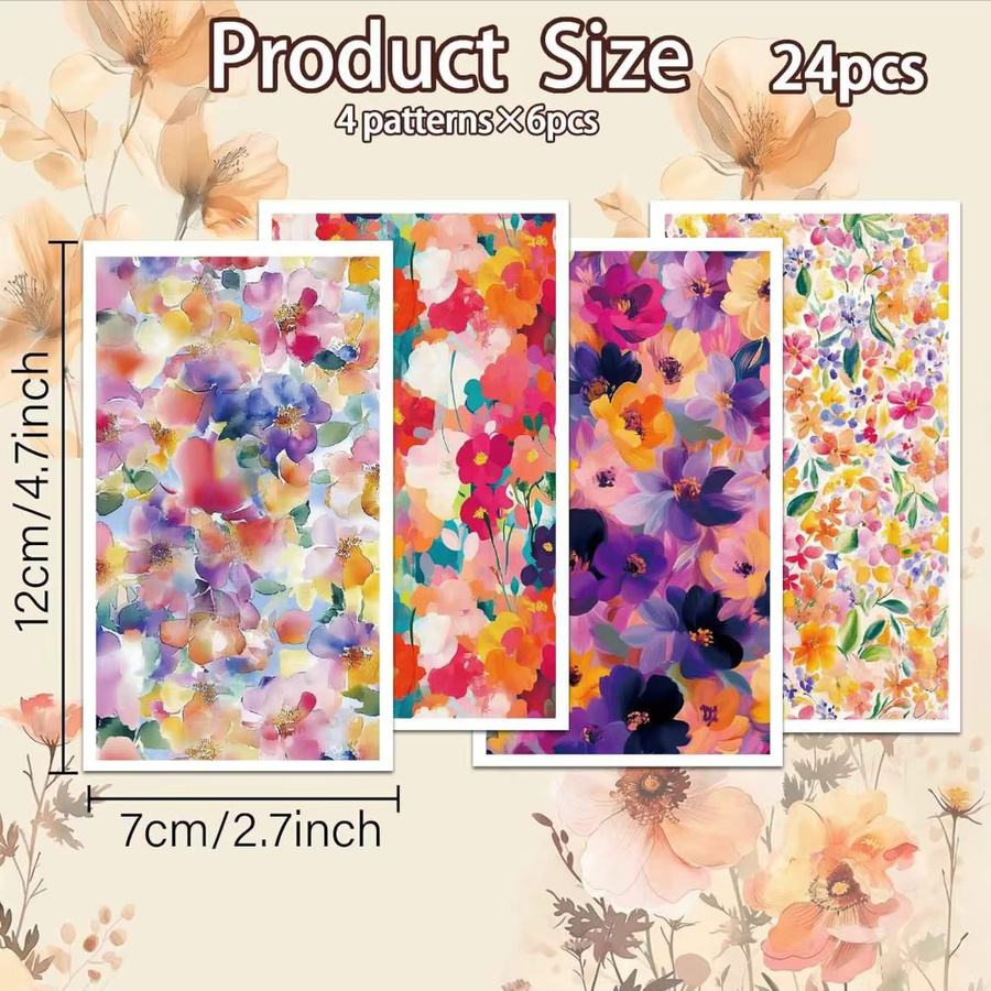 24 Stück Farbiges Blumen-Ton-Transferpapier in 4 Designs für Polymer, Multicolour - Bild 2