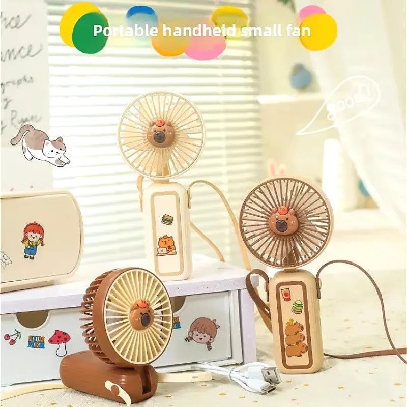 Capibala Mini-Handventilator in Beige, tragbarer USB-Ventilator mit 3 Geschwindigkeiten, wiederaufladbar und kompakt - Bild 2