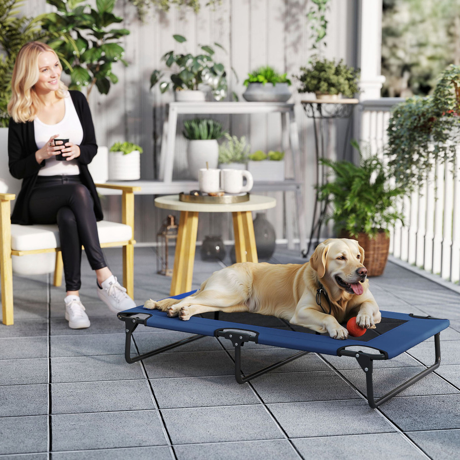 PawHut Klappbares erhöhtes Hundebett mit atmungsaktivem Mesh und Stahlfüßen für drinnen und draußen, Dunkelblau, B/T/H: 107 x 61 x 20 cm, Aosom - Bild 2