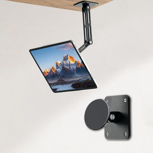 OUTMIX Magnetische Tablet-Wandhalterung und Telefonständer in Schwarz, 360 Grad drehbar und ausziehbar für Geräte von 4,7 bis 12,9 Zoll wie iPad - Bild 1