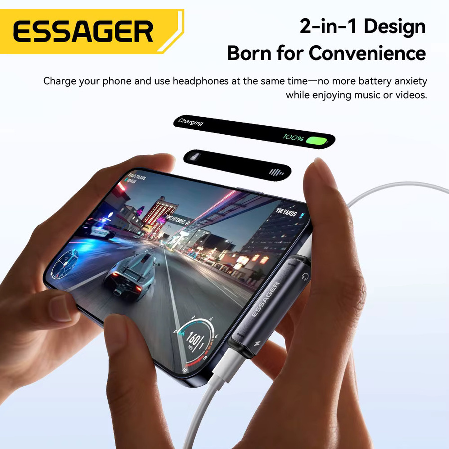 Essager 2-in-1 USB-C zu 3,5mm Kopfhörer-Adapter mit 60W Ladefunktion für iPhone, MacBook und Xiaomi - Bild 3