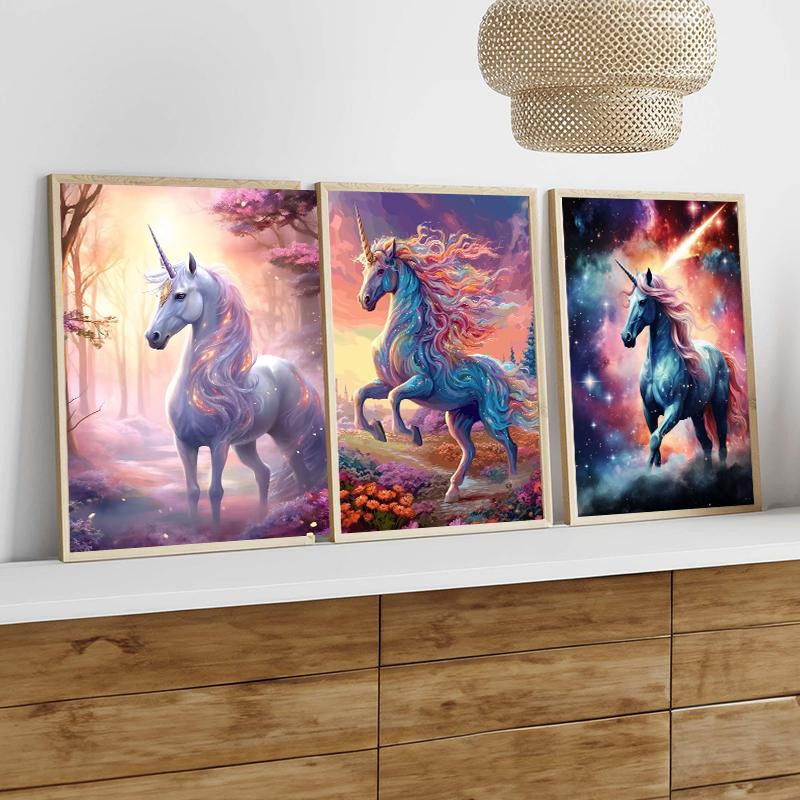 Lisa Gallery Abstraktes Leinwandgemälde Einhorn und Pegasus in Rosa, Breite: 60 cm, Höhe: 90 cm - Bild 1