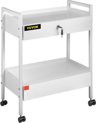 VEVOR Lab Cart Rollwagen aus Edelstahl mit 2 Schubladen und 2 Ebenen in Weiß - Bild 1