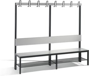 C+P Garderobenbank Basic Plus mit Rückenlehne und Schuhrost, Farbe Schwarzgrau und Silbergrau, H 165,0 cm x B 196,0 cm x T 40,7 cm - Bild 1