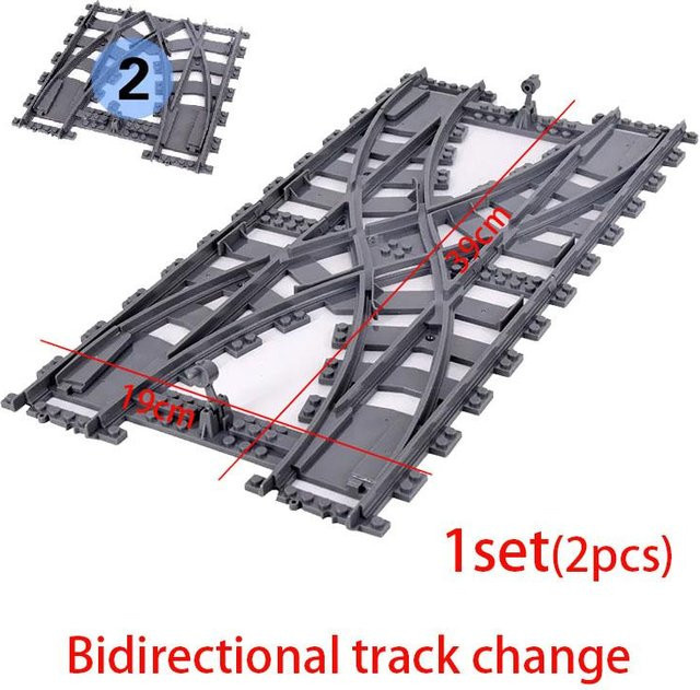 Stadtzüge Weichen links und rechts Flexibler Schalter Bahnübergangsstrecken Schienen Gabelung Gerade Gebogen Bausteine Ziegel Spielzeug - Bild 1
