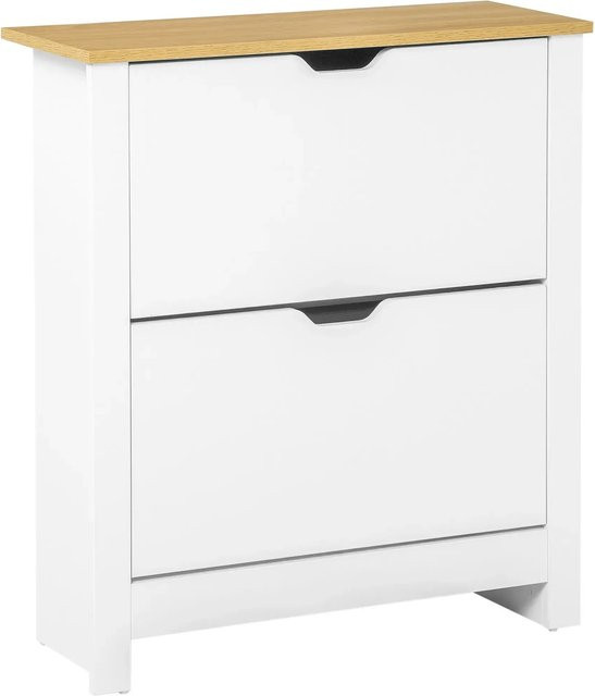 HOMCOM Schuhschrank aus MDF in Weiß mit 2 Klappen, B: 72 cm, T: 26 cm, H: 80 cm - Bild 1