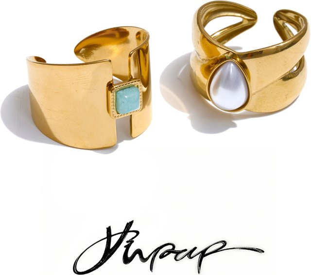 Yhpup Ring, Edelstahl, Gold, Perle, Damen - Bild 1