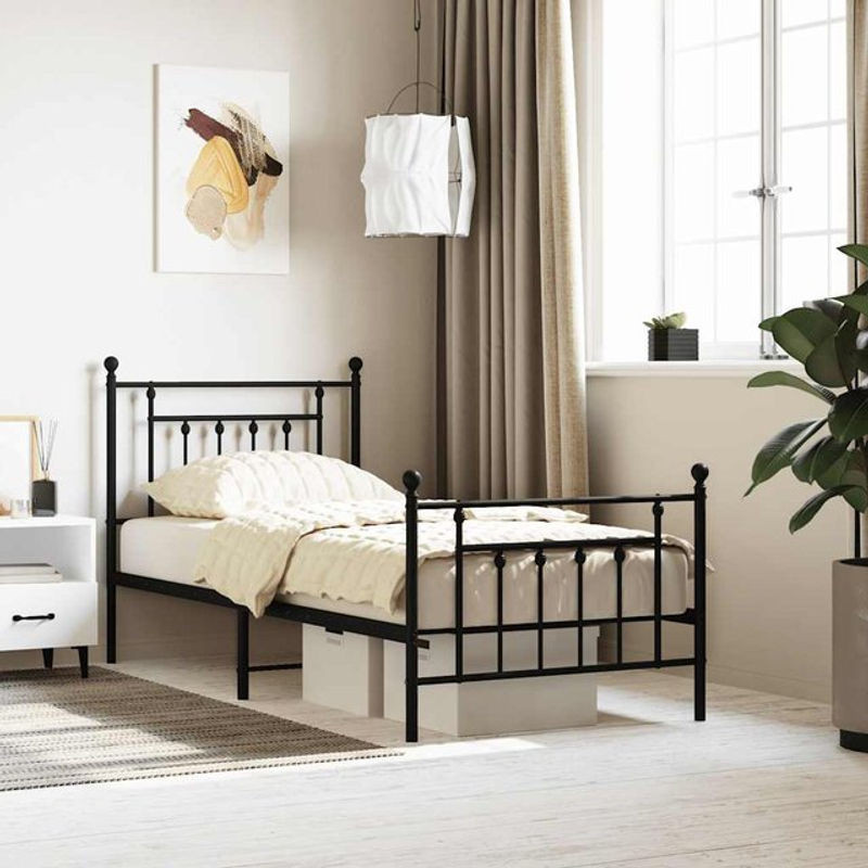 Vidaxl Metallbettgestell in Schwarz mit Kopfteil und Fußteil, klassisches Design, B/L: 90 x 190 cm - Bild 1