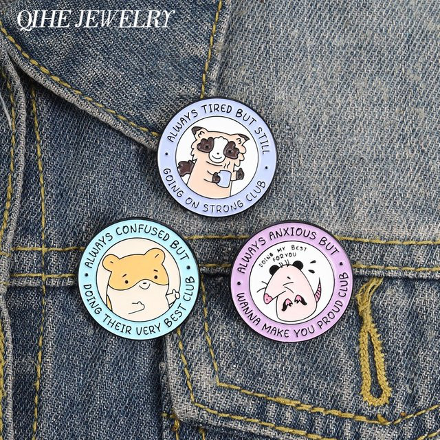 QIHE JEWELRY Brosche Waschbär, Hamster, Opossum, Emaille, Bunt - Bild 1