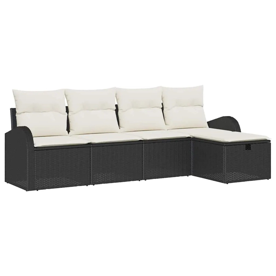 vidaXL Garten-Sofa-Set aus Polyrattan in Schwarz, 5-teilig mit 3-Sitzer-Sofa, Ottoman, Couchtisch und Kissen - Bild 2