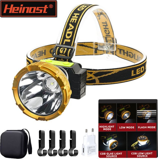 Heinast Tragbare LED-COB-Stirnlampe in Schwarz mit wiederaufladbarem Akku und wasserdichter Funktion für Outdoor und Sport - Bild 1