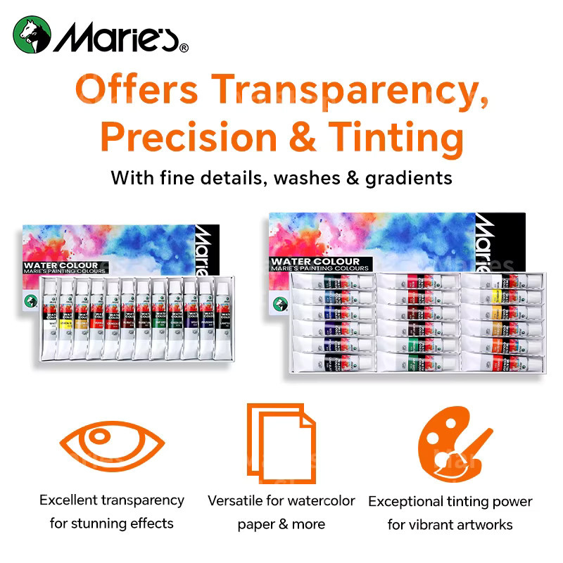 Marie's Aquarellfarben-Set mit 14 Teilen, 12 Farben in Multicolour mit Wasserpinsel und Detailpinsel, 12ml pro Farbe - Bild 3