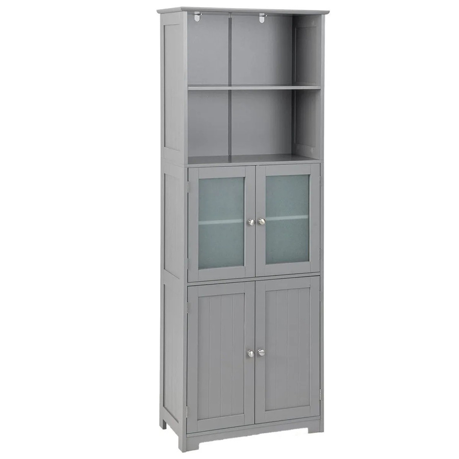 Costway Badezimmerschrank in Grau mit Glastüren und verstellbaren Regalen - Bild 2