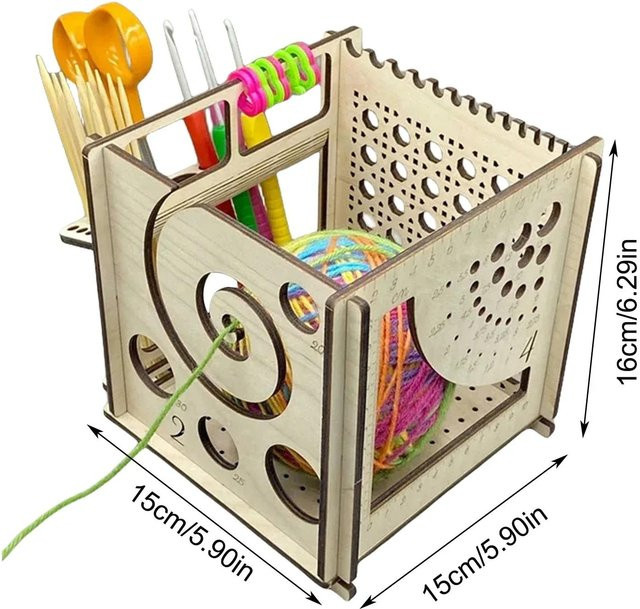 DIY All-in-one Garnschale aus Holz als Häkel-Organizer und Strickschale in Beige - Bild 1