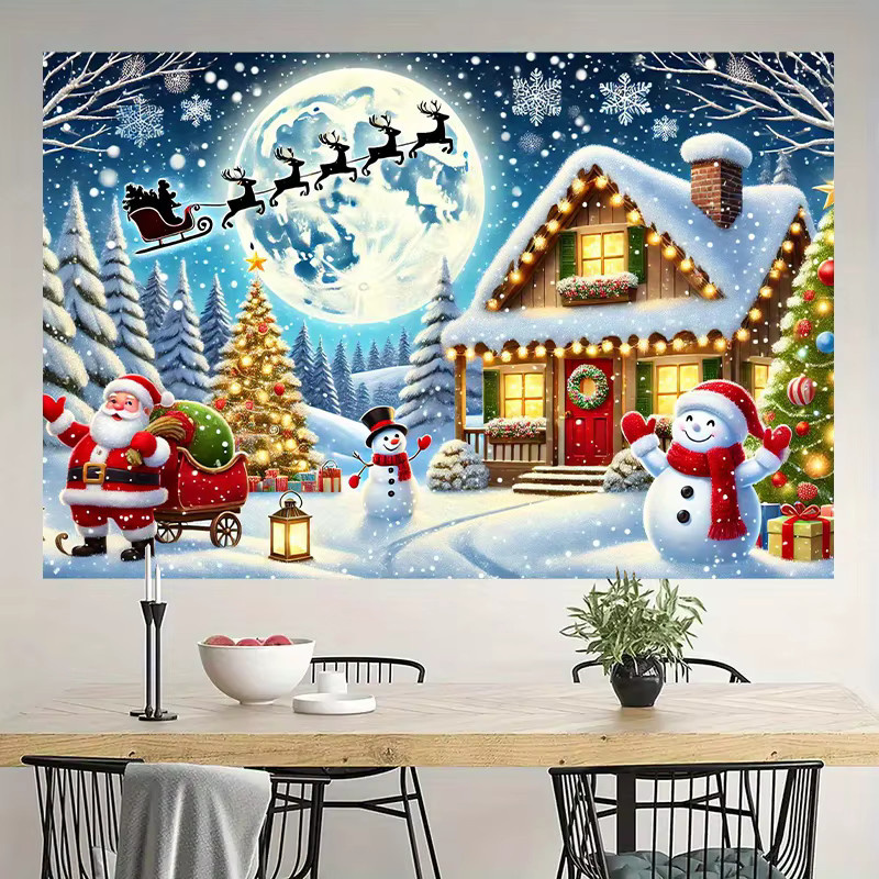 VIKAMA Weihnachten Schnee Szene Wandteppich mit abstrakter Natur-Illustration, Mehrfarbig, Rechteckig - Bild 2
