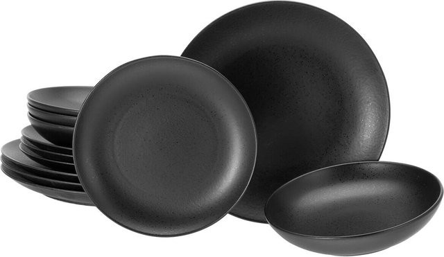 CreaTable Tafelservice Magic Black aus Steinzeug, 12-teilig, schwarz und grau - Bild 4
