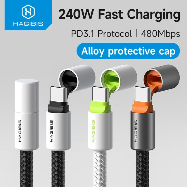Hagibis USB-C-auf-USB-C-Kabel mit Schutzkappe, 240 W PD 3.1 Schnellladekabel für iPhone 16 17, MacBook Pro und iPad, Weiß-Grün - Bild 1
